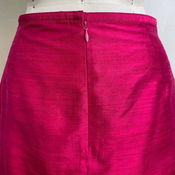 100% DUPIONI SILK BARBIE CORE CAREER SKIRT ZIP UP CLOSURE RICH DEEP PINK - Picture 7 of 12
